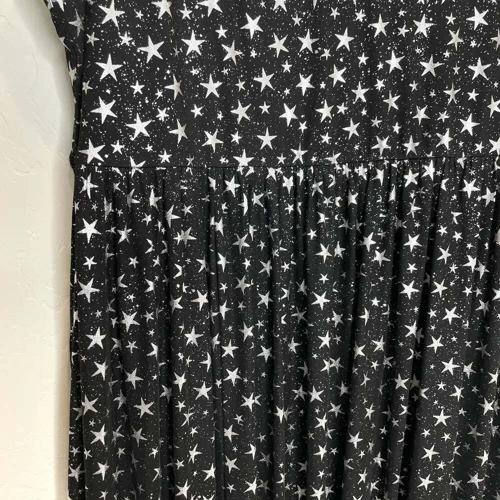 Cosmic Aura Star Silver Foil Mesh Tiered Maxi Dress Womens Plus 4X Whimsigoth 4 - Picture 5 of 11